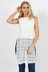 White Crotchet Side Split Top - Lottie-Tops