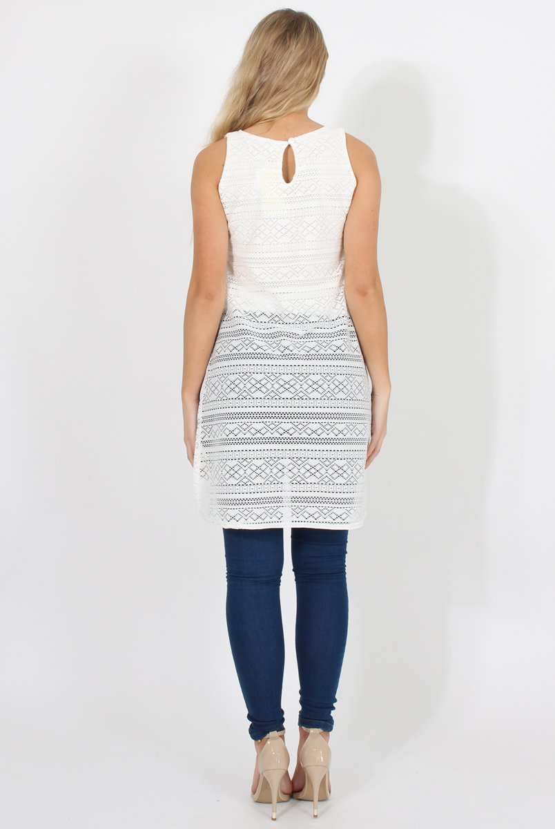 White Crotchet Side Split Top - Lottie-Tops