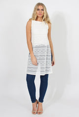 White Crotchet Side Split Top - Lottie-Tops