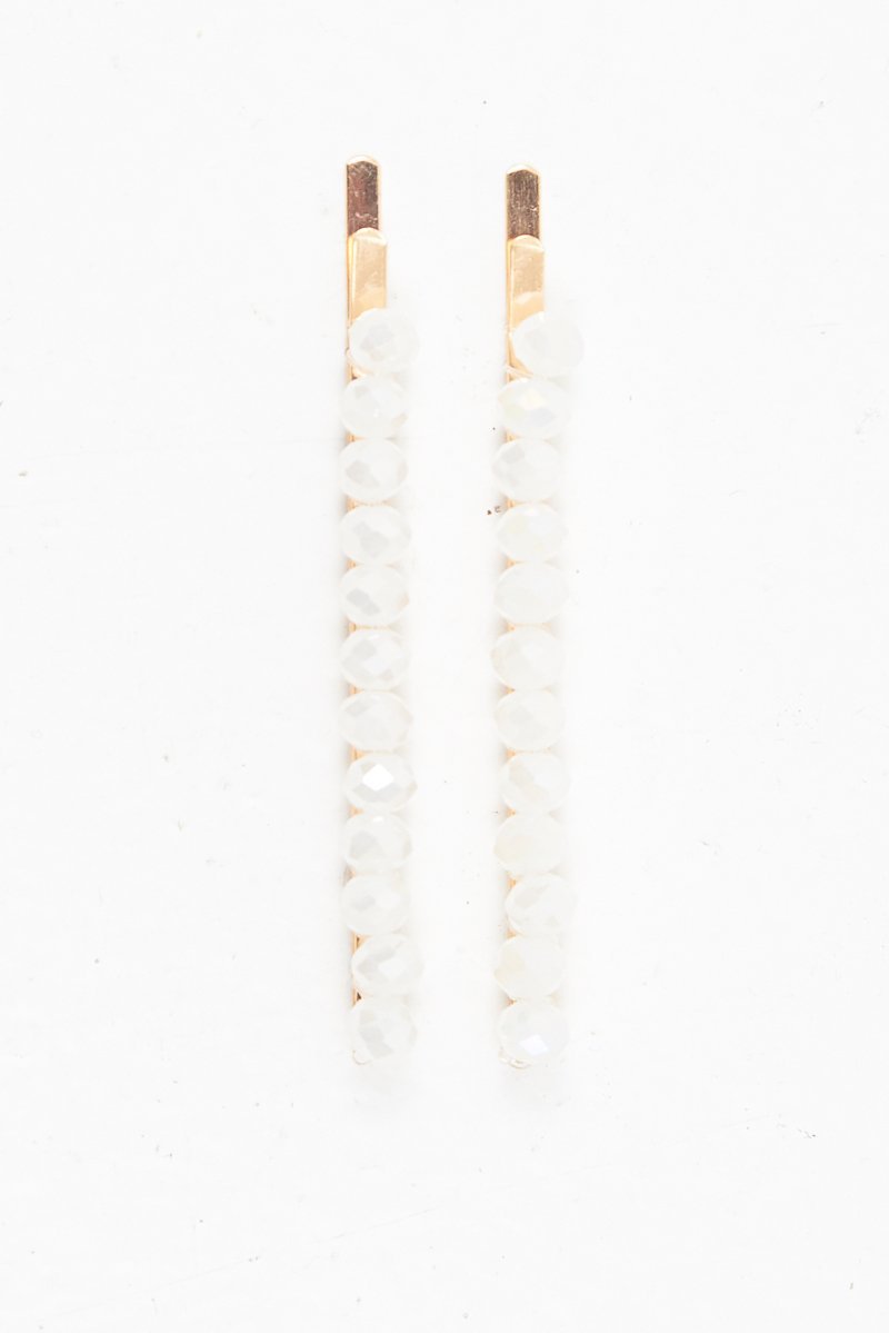 White Crystal Embellished Pack of 2 Hair Clips - Patrice-Hair