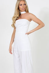 White Culotte Choker Jumpsuit - Pixie-Jumpsuits