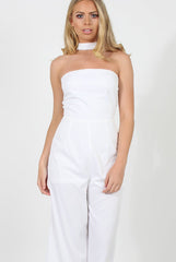 White Culotte Choker Jumpsuit - Pixie-Jumpsuits