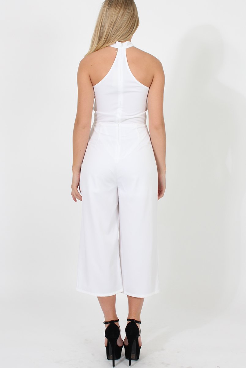 White Culotte Choker Jumpsuit - Pixie-Jumpsuits