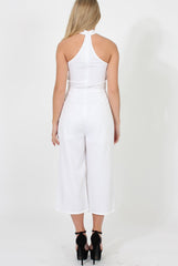 White Culotte Choker Jumpsuit - Pixie-Jumpsuits