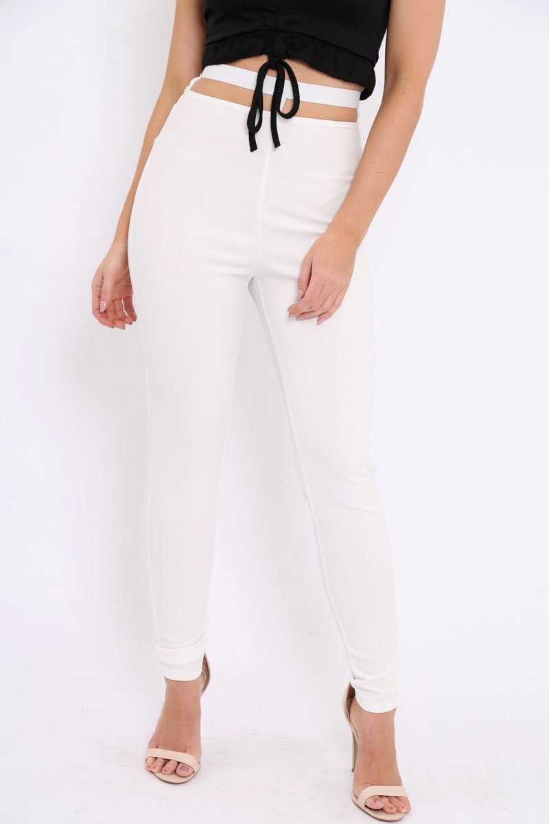 White Cut Out Back Thong Trousers - Aanya-Trousers