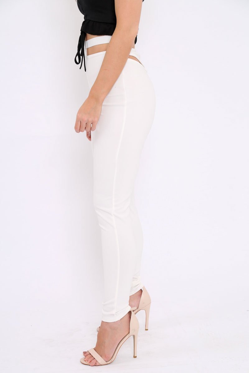 White Cut Out Back Thong Trousers - Aanya-Trousers