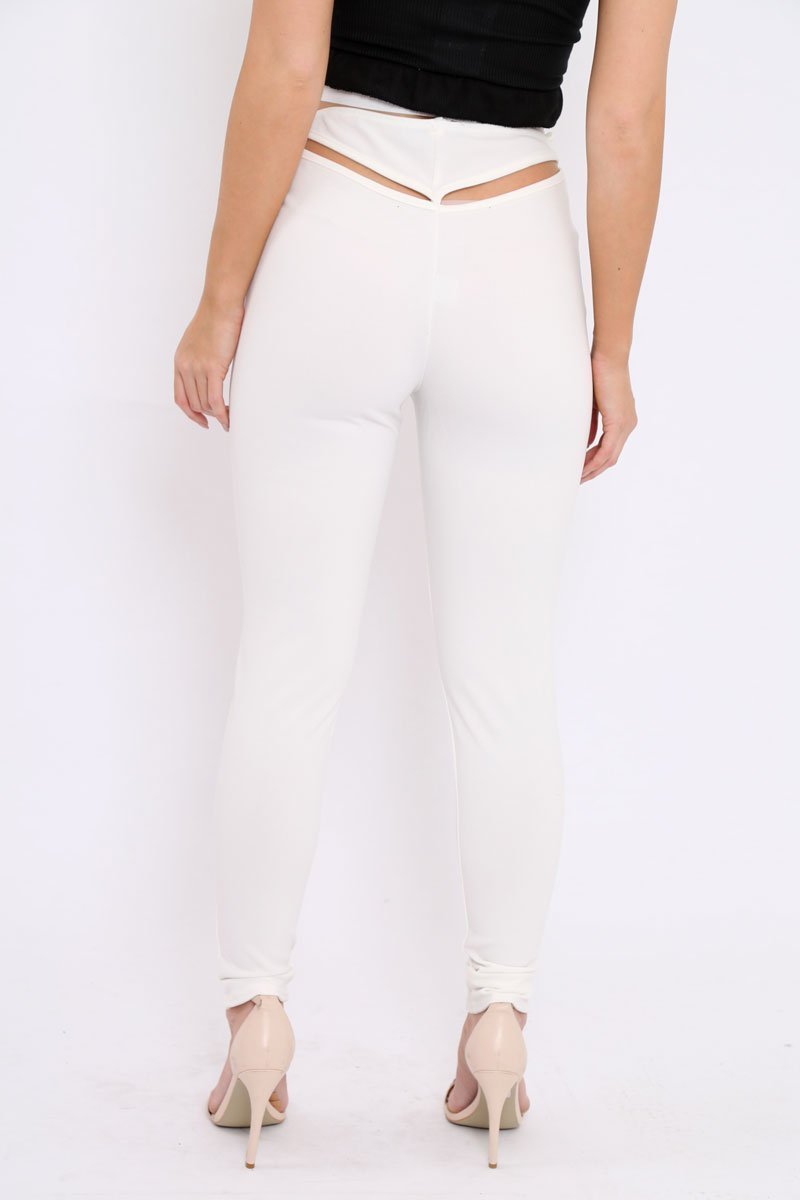 White Cut Out Back Thong Trousers - Aanya-Trousers