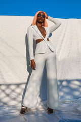 White Cut Out Blazer Wide Leg Trouser Co-ord - Jalei-Co-ords