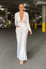 White Cut Out Blazer Wide Leg Trouser Co-ord - Jalei-Co-ords