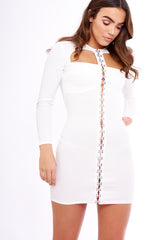 White Cut Out Eyelet Front Bodycon Dress - Staci-Dresses