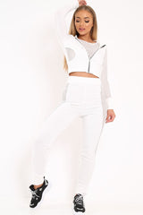 White Cut Out Side Panel Tracksuit - Miela-Loungewear