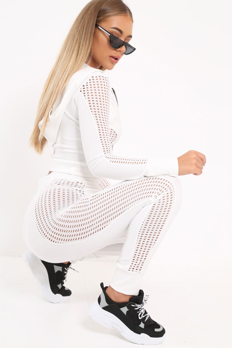 White Cut Out Side Panel Tracksuit - Miela-Loungewear