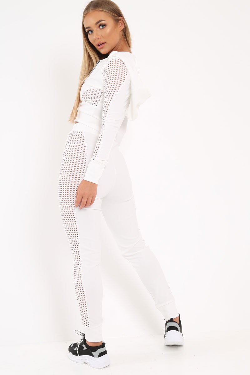 White Cut Out Side Panel Tracksuit - Miela-Loungewear