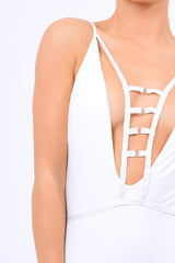 White Deep Plunge Harness Swimsuit - Willow-Swimsuits