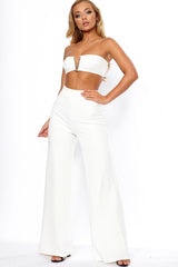 White Deep Plunge Metal V Boobtube - Karolynn-Crop Tops