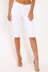 White Denim Cropped Distressed Shorts - Karcyn-Shorts