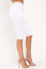 White Denim Cropped Distressed Shorts - Karcyn-Shorts