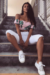 White Denim Cropped Distressed Shorts - Karcyn-Shorts