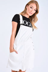 White Denim Distressed Dungaree Dress - Crescentia-Dresses