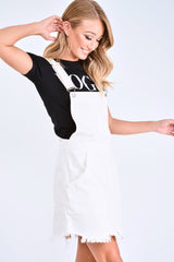 White Denim Distressed Dungaree Dress - Crescentia-Dresses