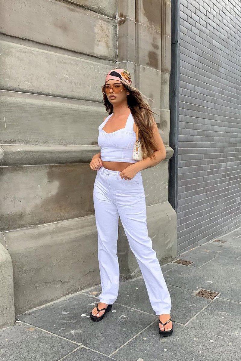 White Denim Extra Long Straight Leg Jeans - Blaise-Jeans