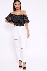 White Denim High Waist Distressed Jeans - Demmy-Jeans