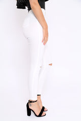 White Denim High Waist Distressed Jeans - Demmy-Jeans
