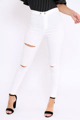 White Denim High Waist Distressed Jeans - Demmy-Jeans