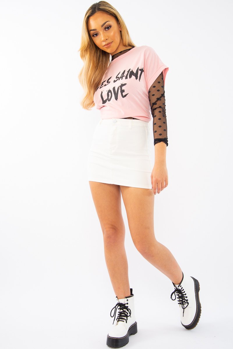 White Denim Mini Skirt - Lynzi-Skirts
