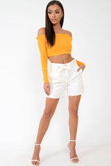 White Denim Paper Bag Shorts - Betti-Shorts