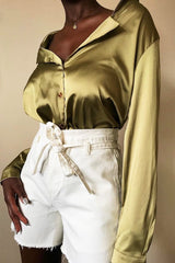 White Denim Paper Bag Shorts - Betti-Shorts