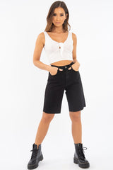 White Detail Tie Extreme Cropped Top - Trista-Crop Tops