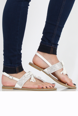 White Diamante Bow Detail Sandals- Tereza-Sandals