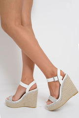 White Diamante Embellished Wedges - Elisa-Wedges