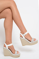 White Diamante Embellished Wedges - Elisa-Wedges