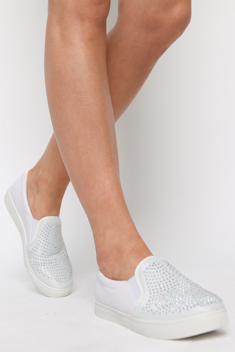White Diamante Skaters - Rori-Shoes
