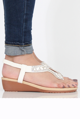 White Diamante Sling Back Toe Bar Sandals - Mara-Sandals