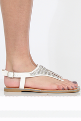White Diamante Sling Black Sandals - Abbey-Sandals
