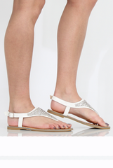 White Diamante Sling Black Sandals - Abbey-Sandals