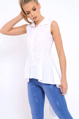 White Dip Hem Sleeveless Shirt - Kiannah-Tops