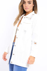 White Distressed Denim Jacket - Saima-Jackets