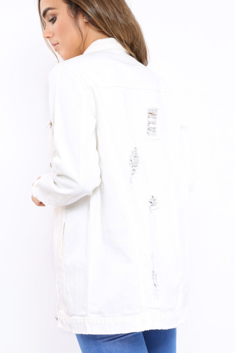 White Distressed Denim Jacket - Saima-Jackets