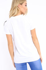 White Distressed Embellished T-Shirt - Arya-Tops