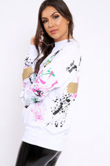White Distressed Paint Splatter Jumper - Mina-Jumper