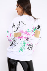 White Distressed Paint Splatter Jumper - Mina-Jumper