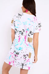 White Distressed Paint Splatter T-Shirt Dress - Masa-Dresses