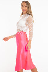 White Dot Mesh High Neck Long Sleeve Top - Shine-Tops