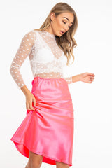 White Dot Mesh High Neck Long Sleeve Top - Shine-Tops