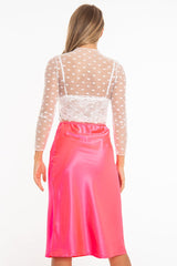 White Dot Mesh High Neck Long Sleeve Top - Shine-Tops