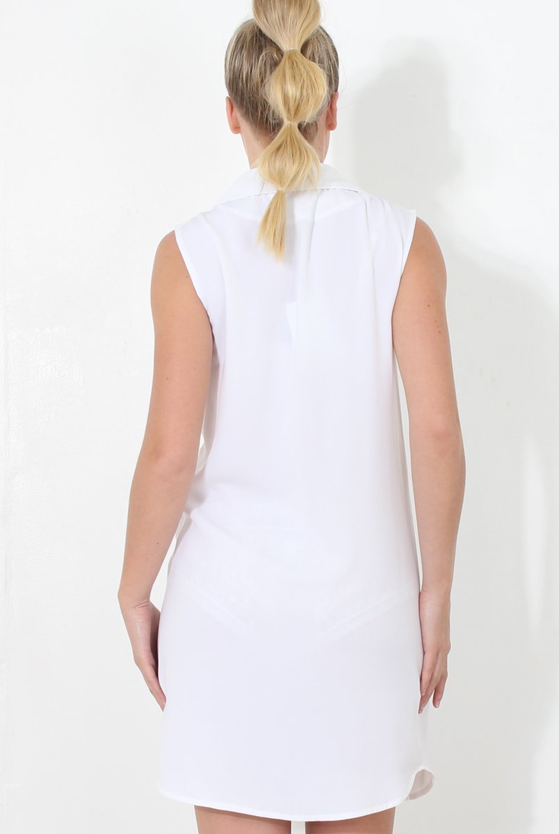 White Double Breasted Sleeveless Dress -Meg-Dresses